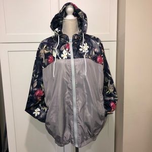 NWOT gray with floral print hooded windbreaker